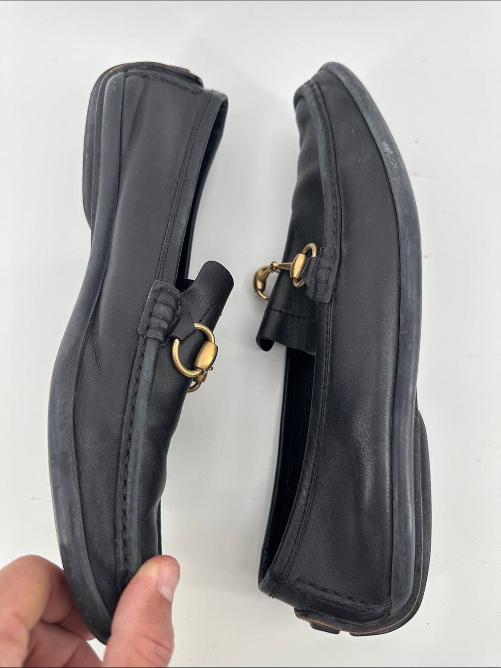 Vintage Gucci Black Leather Horsebit Loafers with Gold Hardware Women’s sz 11B - Picture 9 of 12